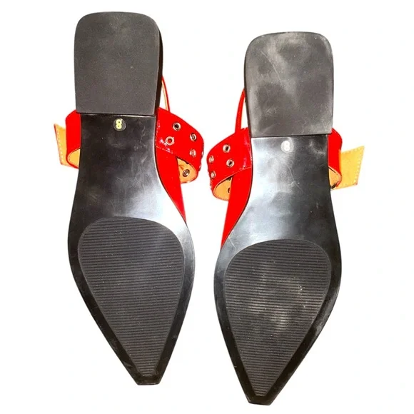 Steve Madden Red Studded Buckle Leather Y2K Slingback Flats Vintage Retro New - Picture 6 of 12